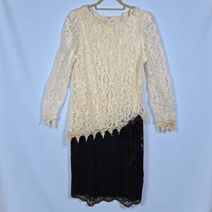 Vintage After Dark Dress Lace Overlay Black‎ Pencil Cocktail Party Woman Small?